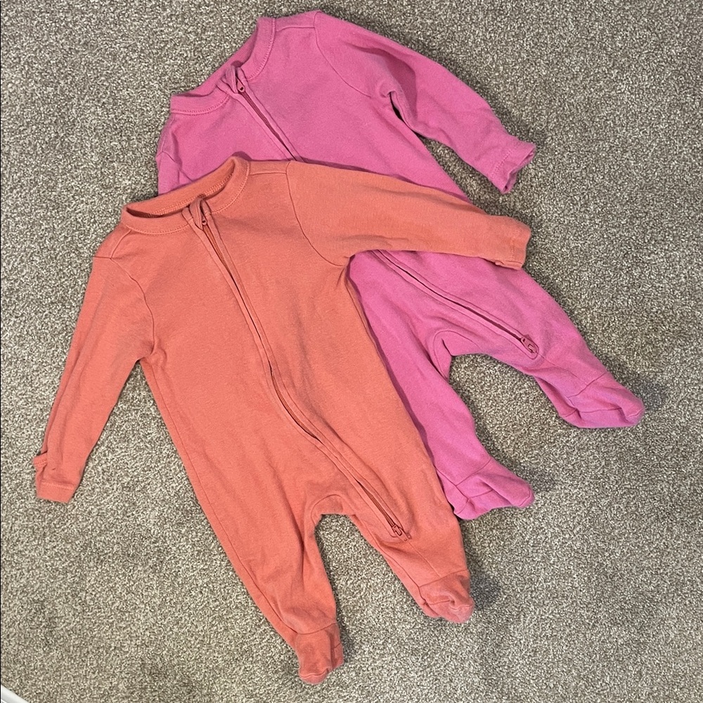 Old Navy 2-Way Zipper Footie Onesies - Pink and Orange